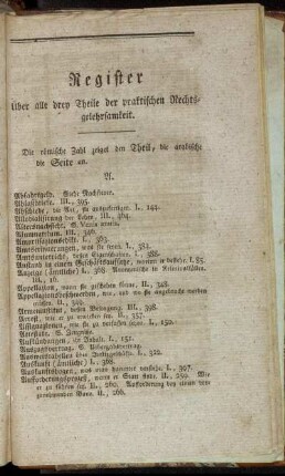 Register über alle drey Theile der praktischen Rechtsgelehrsamkeit.