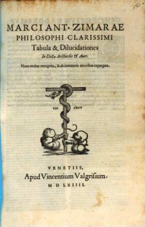 Marci Ant. Zimarae, ... Tabula et dilucidationes in dicta Aristotelis et Aver.