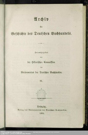 9.1884: Archiv für Geschichte des deutschen Buchhandels