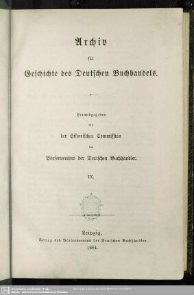9.1884: Archiv für Geschichte des deutschen Buchhandels