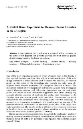 A rocket borne experiment to measure plasma densities in the D-region