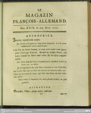 Nro. XXXIX. le XIII. Nov. 1777