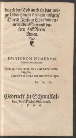 Distichon Numerum Anni continens.