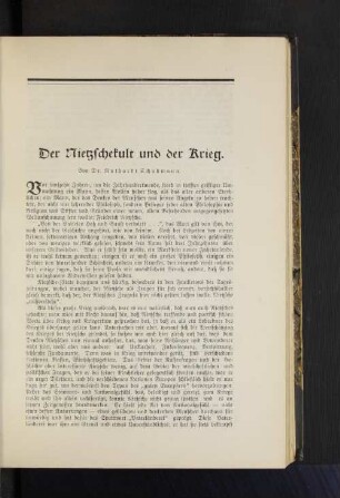 Der Nietzschekult und der Krieg. Von Dr. Ruthardt Schuhmann.