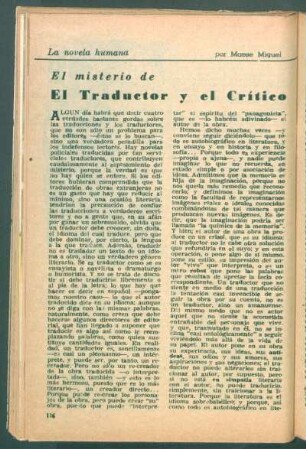 El misterio de el traductor y el crítico : La novela humana