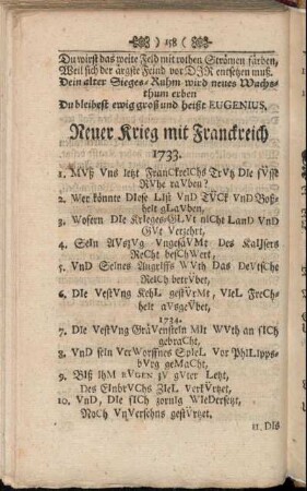 Neuer Krieg mit Franckreich 1733.
