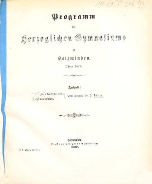 Programm des Herzoglichen Gymnasiums zu Holzminden : Ostern ..., 1878/79