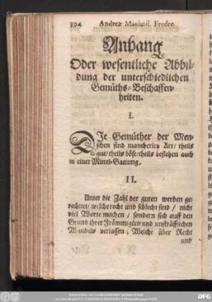Anhang Oder wesentliche Abbildung der unterschiedlichen Gemüths-Beschaffenheiten.