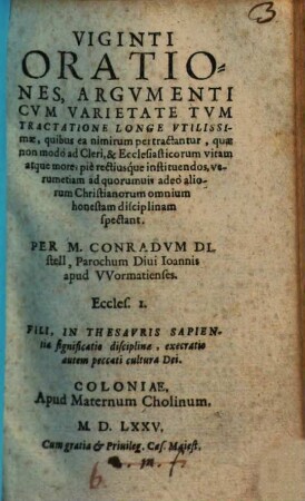 Viginti Orationes, Argumenti Cum Varietate Tum Tractatione Longe Utilissimae ...