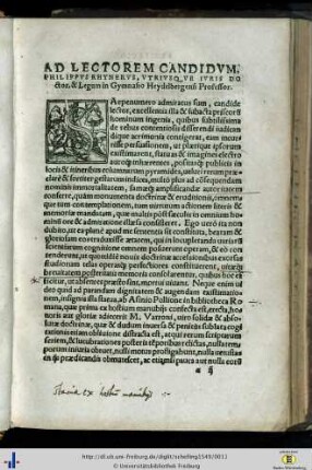 Ad Lectorum Candidum, Philippus Rhynerus…