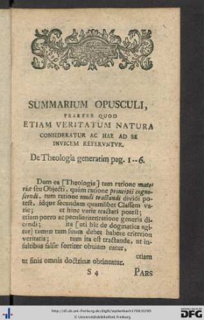 Summarium Opusculi Praeter Quod Etiam Veritatum Natura Consideratur Ac Hae Ad Se Invicem Referentur.