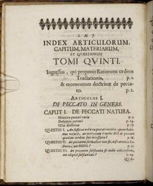 Index Articulorum, Capitum, Materiarum, Et Quæstionum.