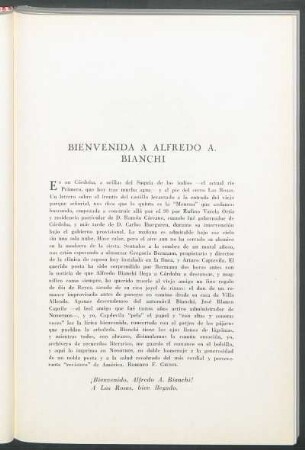 Bienvenida a Alfredo A. Bianchi