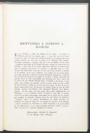 Bienvenida a Alfredo A. Bianchi