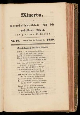 Minerva, Nr. 18, 2. November 1839