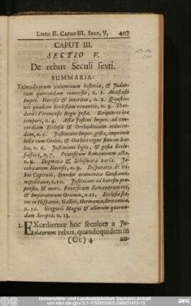 Sectio V. De rebus Seculi sexti.