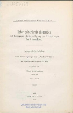Ueber polyarthritis rheumatica, mit besonderer Berücksichtigung der Erkrankungen des Kindesalters