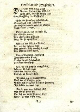 Orakel an die Neugierigen.