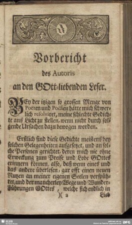 Vorbericht des Autoris an den Gott-liebenden Leser