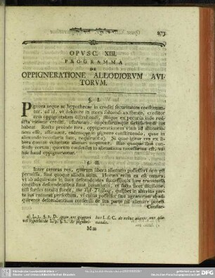 Opusc. XIII. Programma De Oppigneratione Allodiorum Avitorum