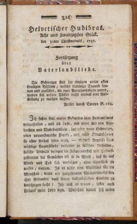Helvetischer Hudibras. Acht und zwanzigstes Stück. den 30ten Christmonats, 1797.