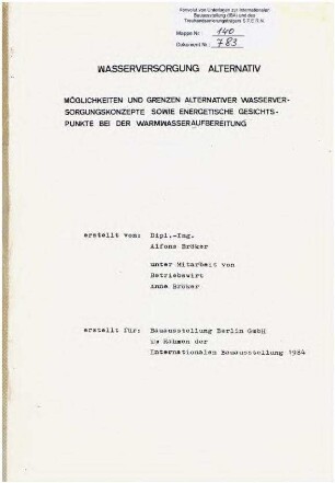 Gutachten: Alternative Wasserversorgungskonzepte