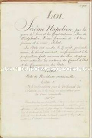 Décret. Code de Procédure criminelle. Loi Jérôme Napoléon,..., Roi de Westphalie...