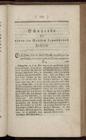 Schutzrede für einen im Grüßen begangenen Fehler