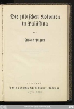 Die jüdischen Kolonien in Palästina
