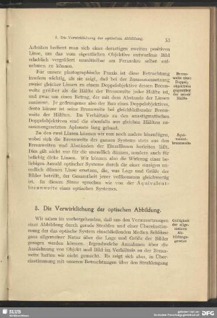 8. Die Verwirklichung der optischen Abbildung