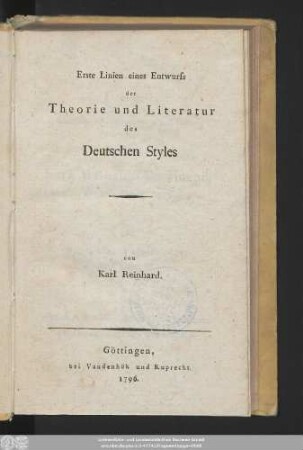 Erste Linien eines Entwurfs der Theorie und Literatur des Deutschen Styles
