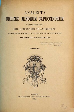 Analecta Ordinis Fratrum Minorum Capuccinorum. 3. 1887