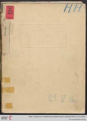 Ausstellung / Paul Cassirer ; Hugo Helbing: Sammlung Julius Stern, Berlin : Versteigerung: 22. Mai 1916