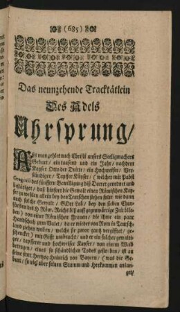 Das neunzehende Tracktätlein. Des Adels Uhrsprung/