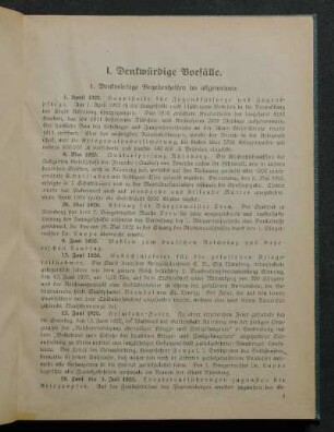 I. Denkwürdige Vorfälle.