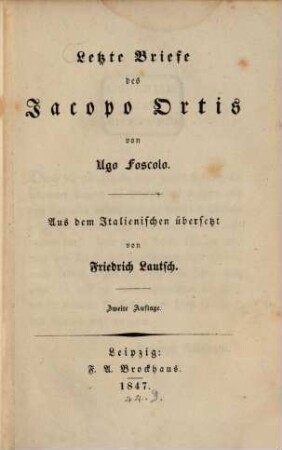 Letzte Briefe des Jacopo Ortis
