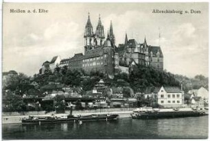 Meißen. Albrechtsburg u. Dom - Elbe mit Schleppzug
