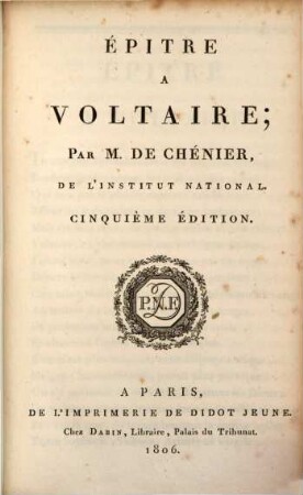 Épître à Voltaire : Par de Chénier