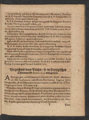 Verzeichnis derer Bücher/ so im Leipzigischen Ostermarckt Anno 1623. außgehen.