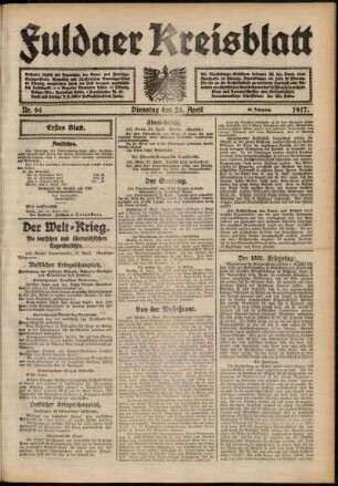 Erste Ausgabe vom Dienstag, den 24. April 1917.