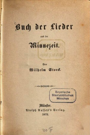 Buch der Lieder aus der Minnezeit