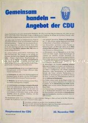 Maueranschlag der DDR-CDU mit Aufruf zu Veränderungen, aber gegen den "Ausverkauf der materiellen und ideellen Werte der DDR"