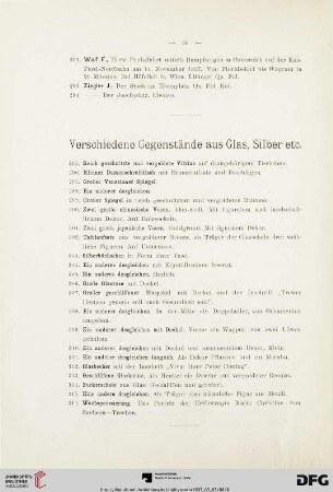 Verschiedene Gegenstände aus Glas, Silber etc. (Nr. 295-316)