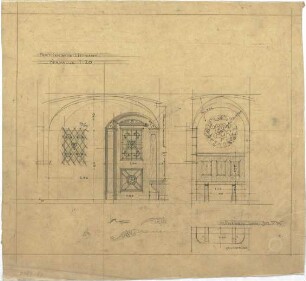 Littmann, Max; München, Linprunstr. 57; Haus Littmann - Vorhalle (Teilgrundriss, Teilansichten, Details)