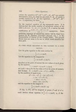 IV. The polar equation to the tangent to a conic section.