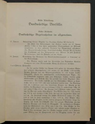 Erster Abschnitt. Denkwürdige Begebenheiten im allgemeinen.