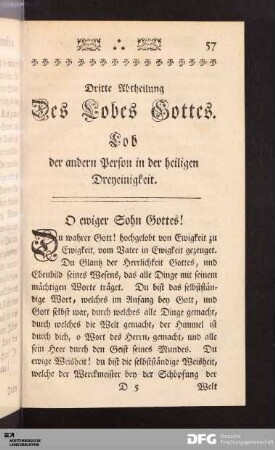 Dritte Abtheilung Des Lobes Gottes. Lob der andern Person in der heiligen Dreyeinigkeit.