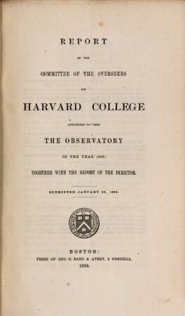 Report of the Committee of the Overseers of Harvard College appointed to visit the observatory. 1863 (1864)