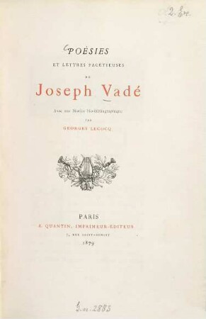 Poésies et lettres facétieuses de Joseph Vadé