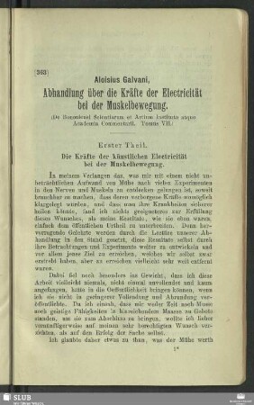 Erster Theil. Die Kräfte der künstlichen Electricität bei der Muskelbewegung
